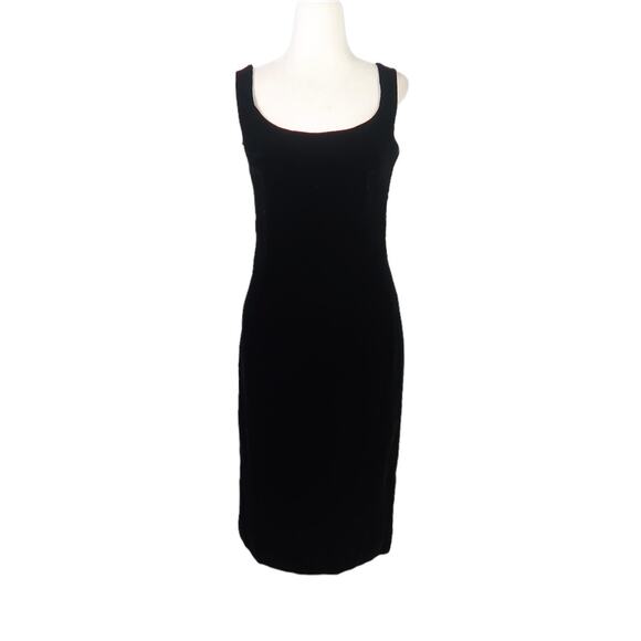 Vintage 90s Victor Costa black velvet knee length sheath cocktail dress 6